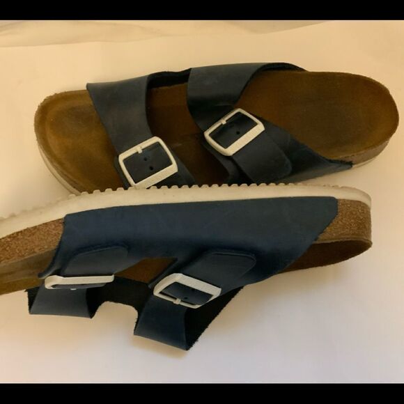 Birkenstock Unisex-Adult Arizona Leather Blue White Regular Width EUR 43 M10 W12